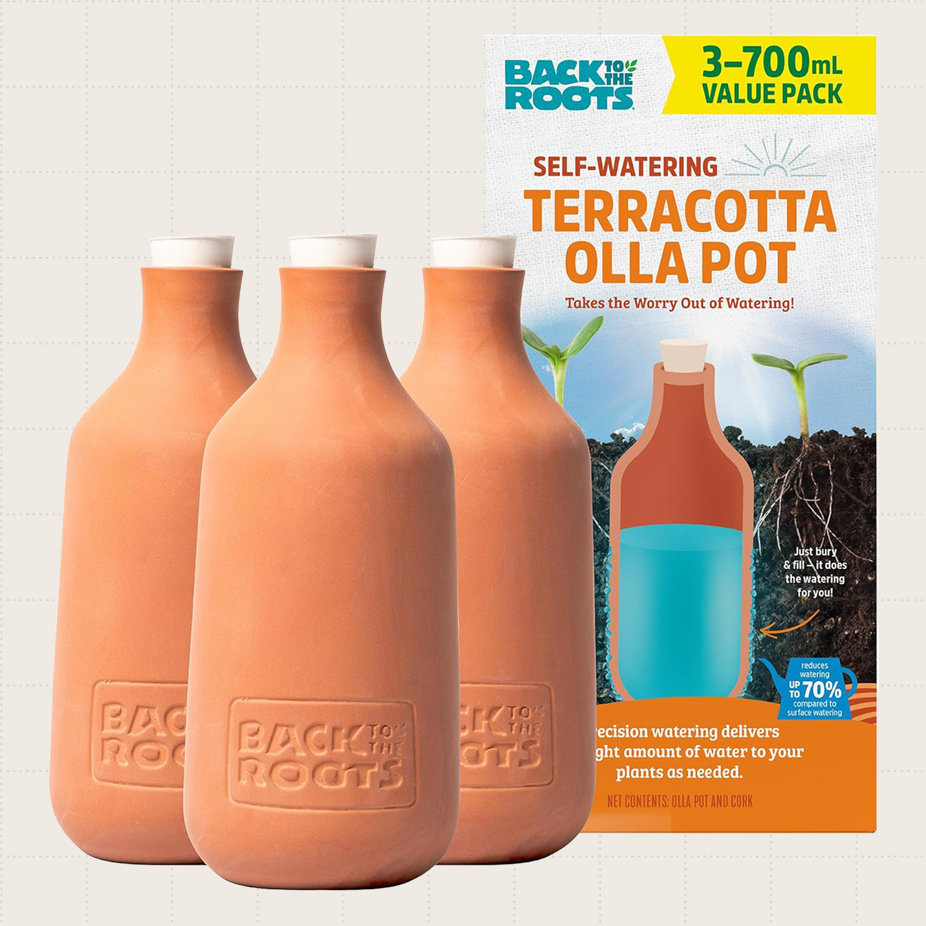 Back to the Roots Self-Watering Terracotta Olla Pots, Three-Pack