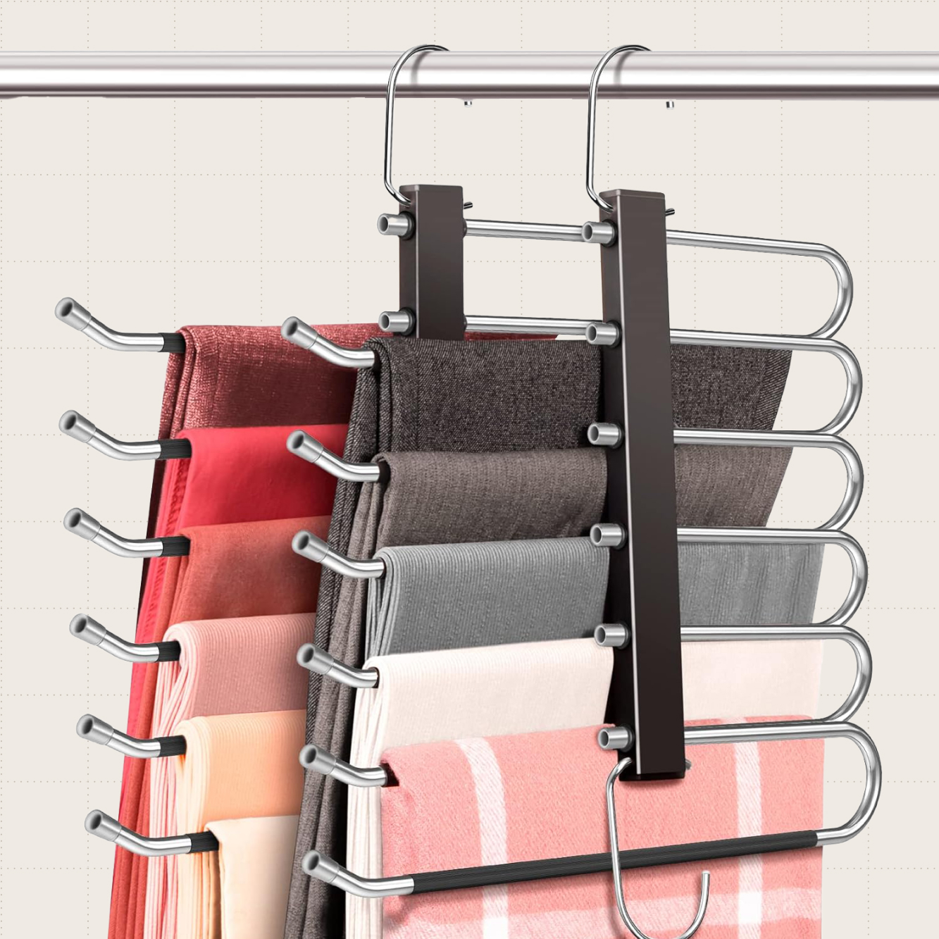 HUITEM Six-Tier Pant Hangers, Two-Pack