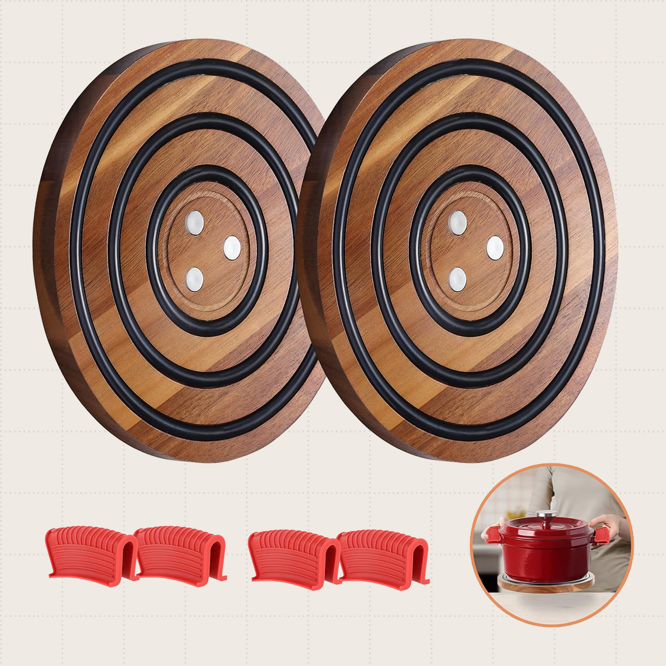 Enlisiwte Magnetic Wooden Trivets, Two-Pack