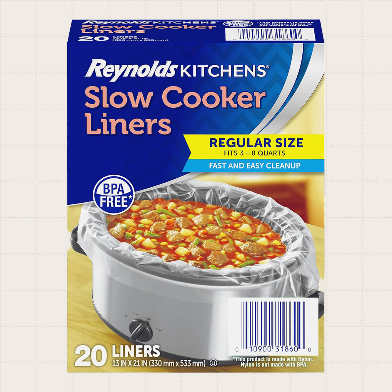 Reynolds Kitchens Slow Cooker Liners, Regular (fits 3-8 quarts); 20-count.