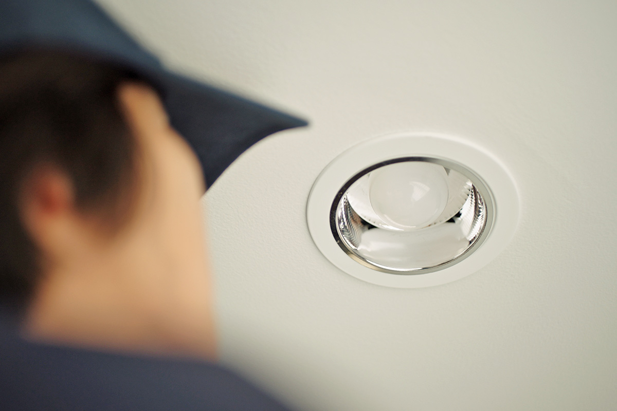 Close-up of a can light inside a home