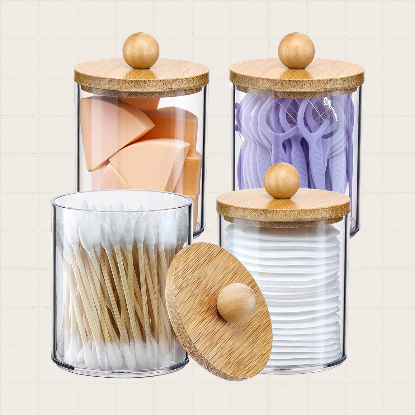 VITEVER Plastic Apothecary Jars With Bamboo Lids, Four-Pack